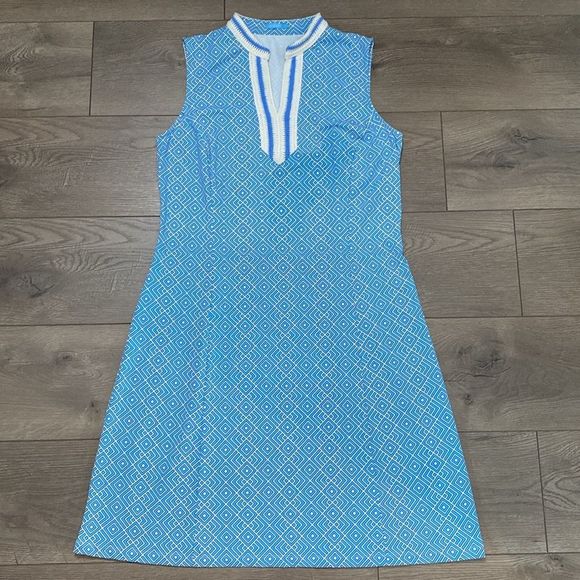 J. McLaughlin Ginny Dress Neo Diamond Quilt Crochet Sleeveless Blue Size Large - Picture 5 of 12